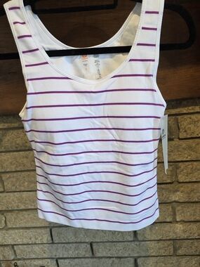 Mono B White Tank Top with Purple Stripes